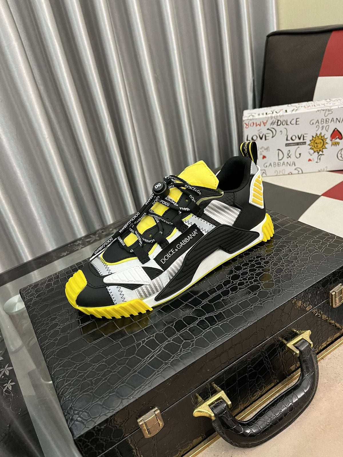 Dolce & Gabbana Black, White & Yellow Chunky Sneakers — front