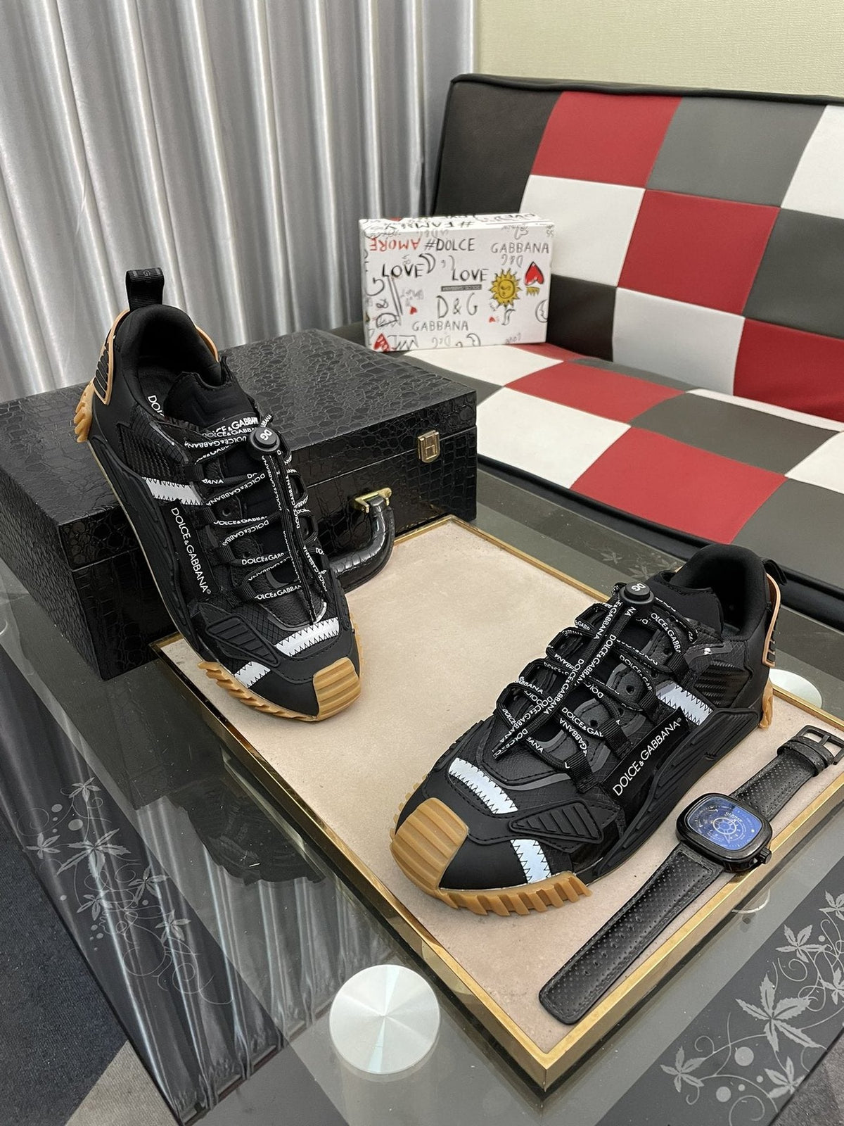 Dolce & Gabbana Black and Gray Lace-Up Sneakers — front