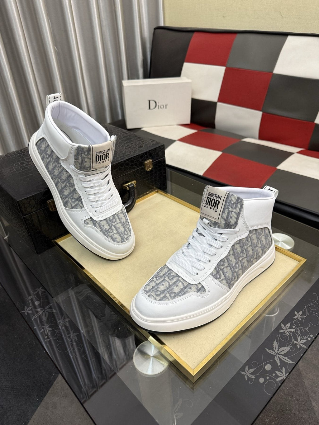 Dior Patterned High-Top Sneakers — front