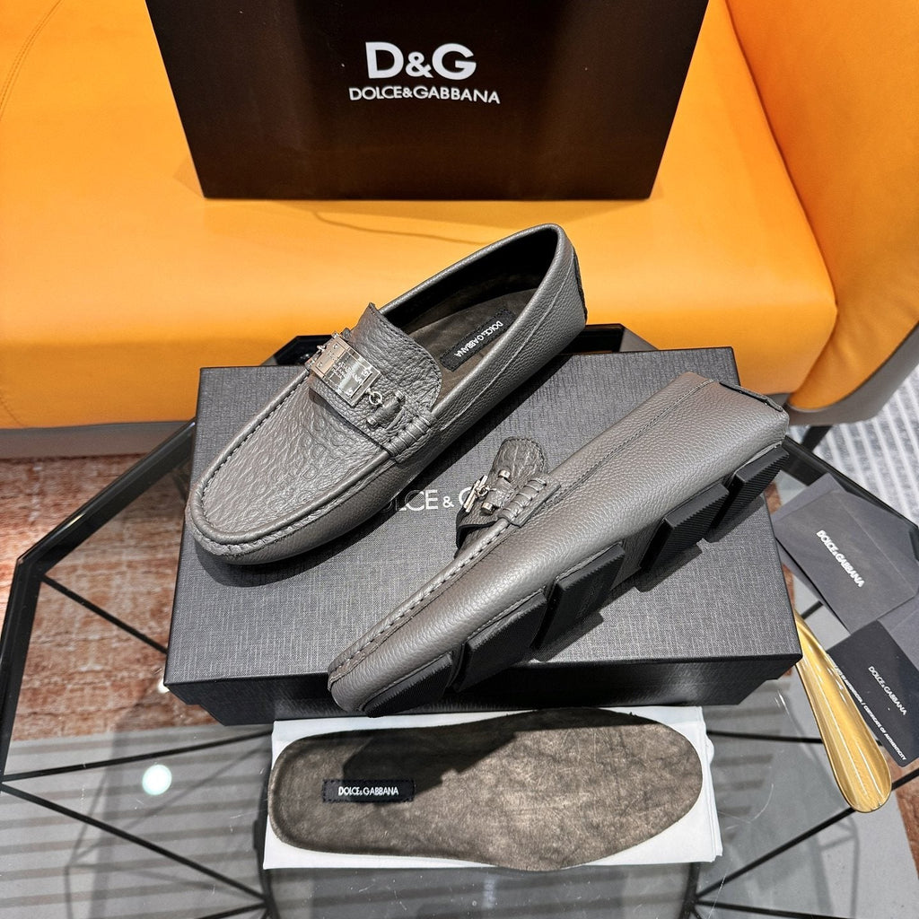 Dolce & Gabbana Embossed Leather Driving Loafers — side